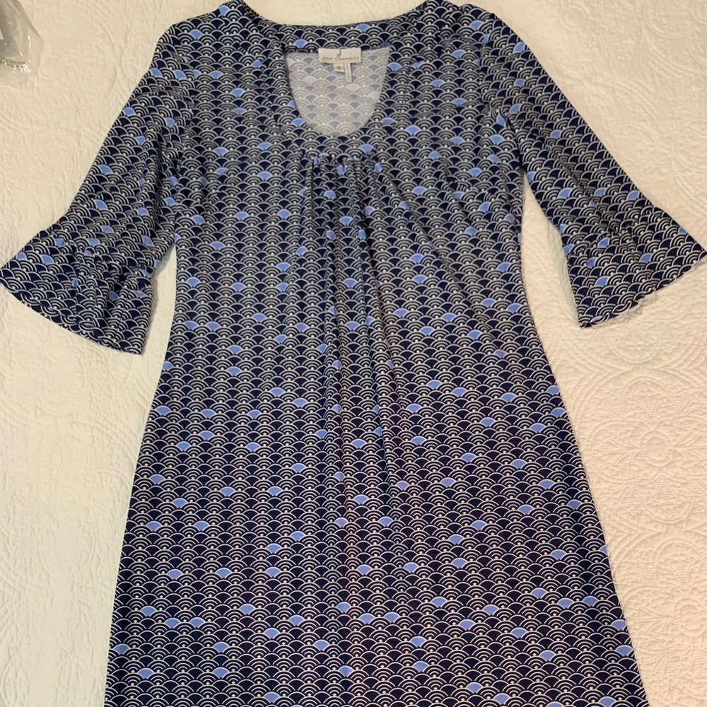 Jude Connally Blue and Black Patterned Midi Dress